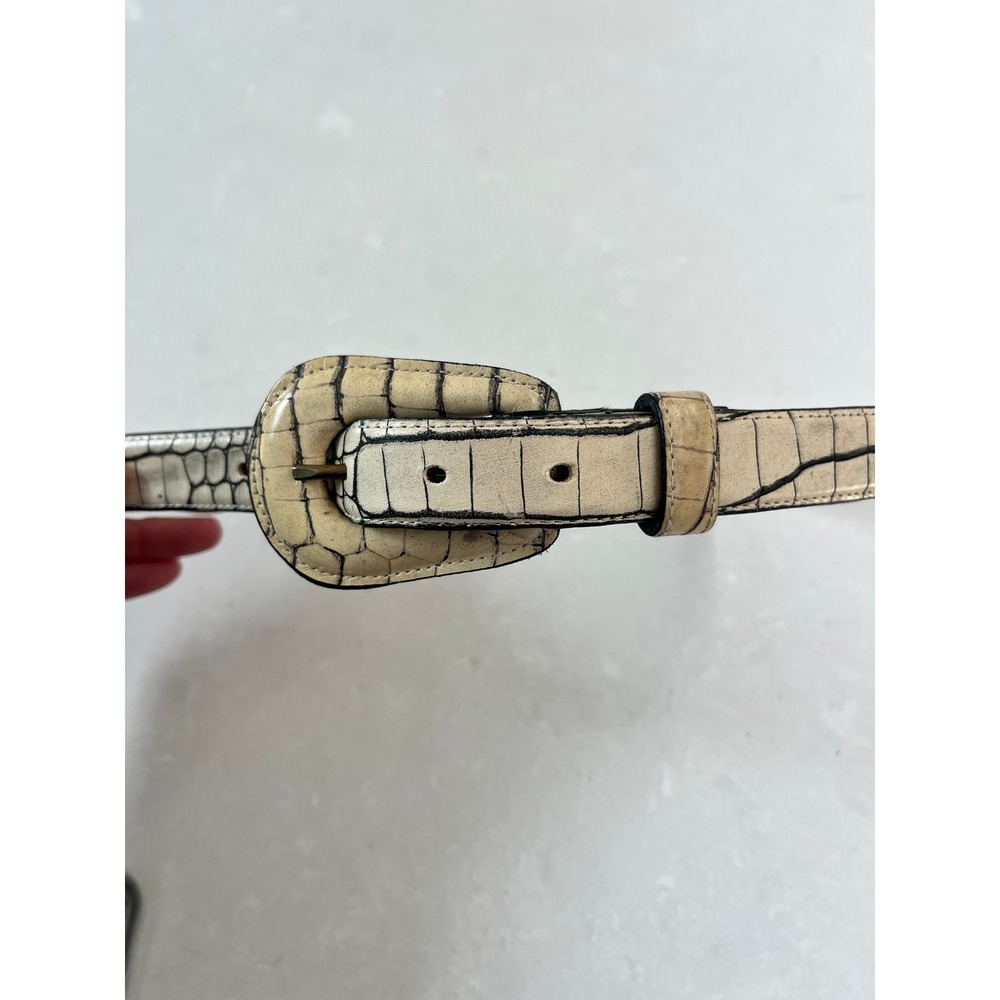 Karen Callan Belt M Croc Embossed Leather Covered Buckle Vintage Boho indie - Picture 5 of 8